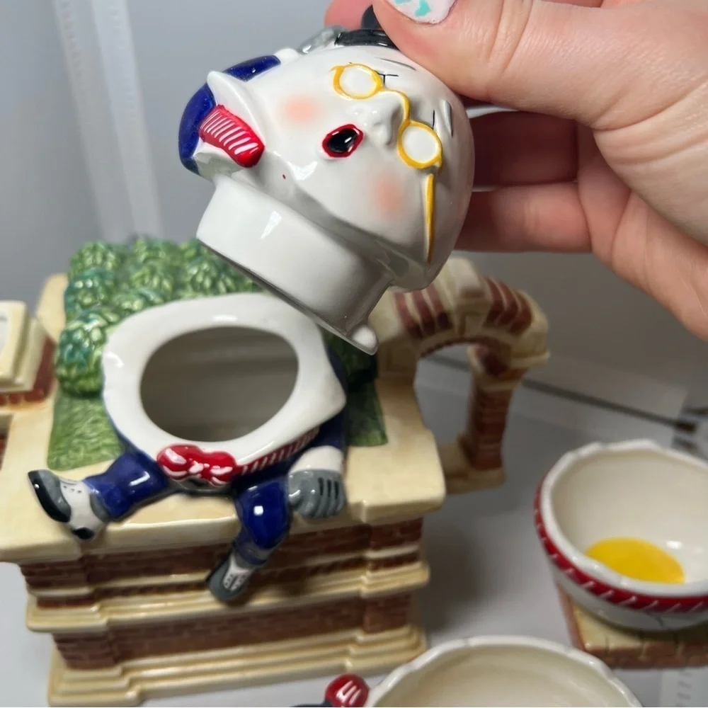 Dept. 56 Storybook “Humpty Dumpty” Handpainted Teapot & Cups